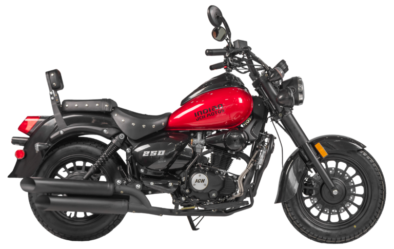 Moto JCH Indian 250 color rojo con diseño clásico