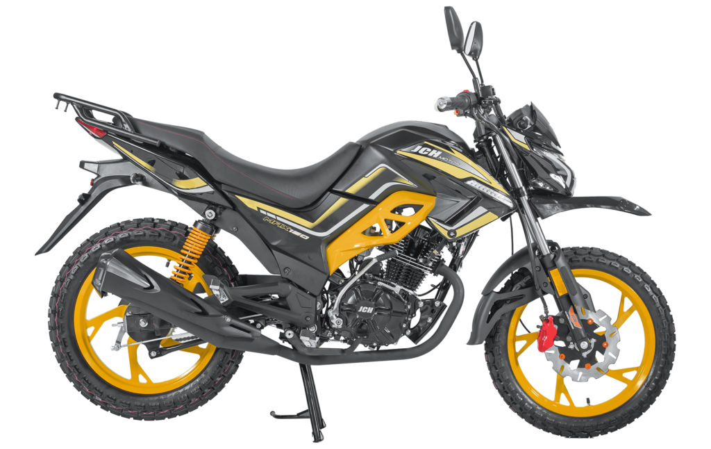 Moto JCH MAX 150 color negro y naranja