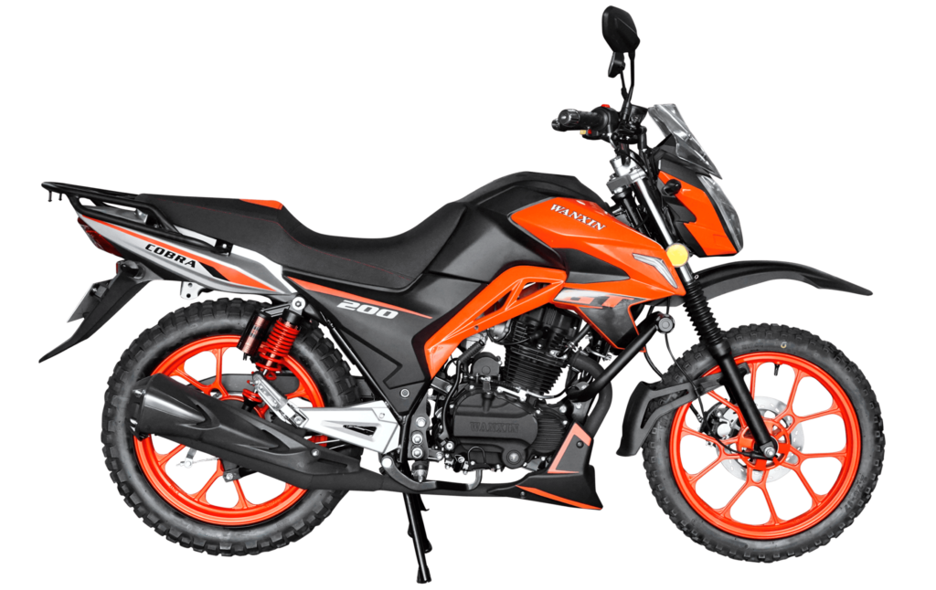 Moto Wanxin Cobra 200 GT color naranja vista lateral