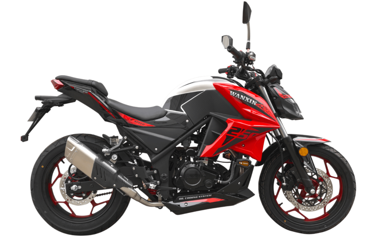 Moto Wanxin Pawllu 250 color negro rojo vista lateral