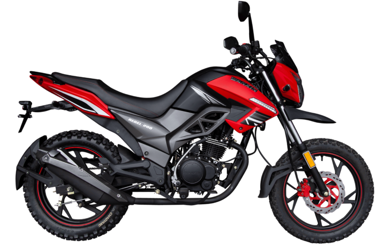 Moto Wanxin Rebel 200 color rojo vista lateral en Perú